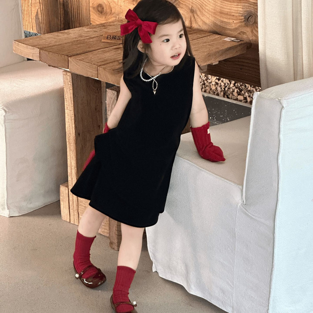 【90-140cm】小眾不規則下擺背心絲絨裙