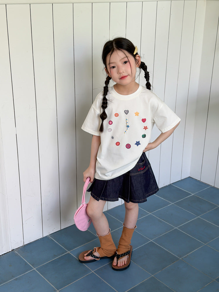 【100-170cm】韓版甜妹彩色串珠線條時鐘T