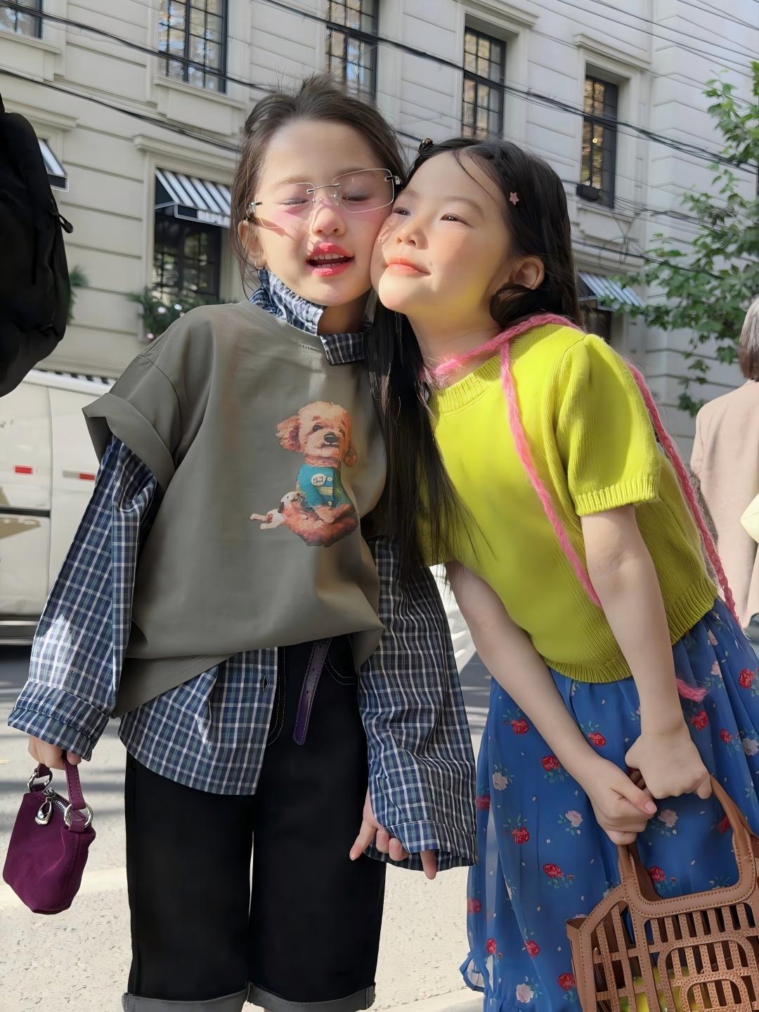 【90-140cm】狗狗短袖疊穿格子襯衫