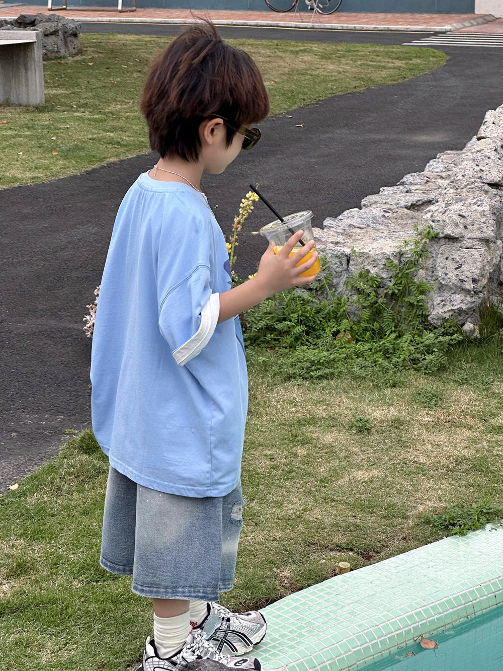 【100-160cm】海灘沙灘數位印花短袖