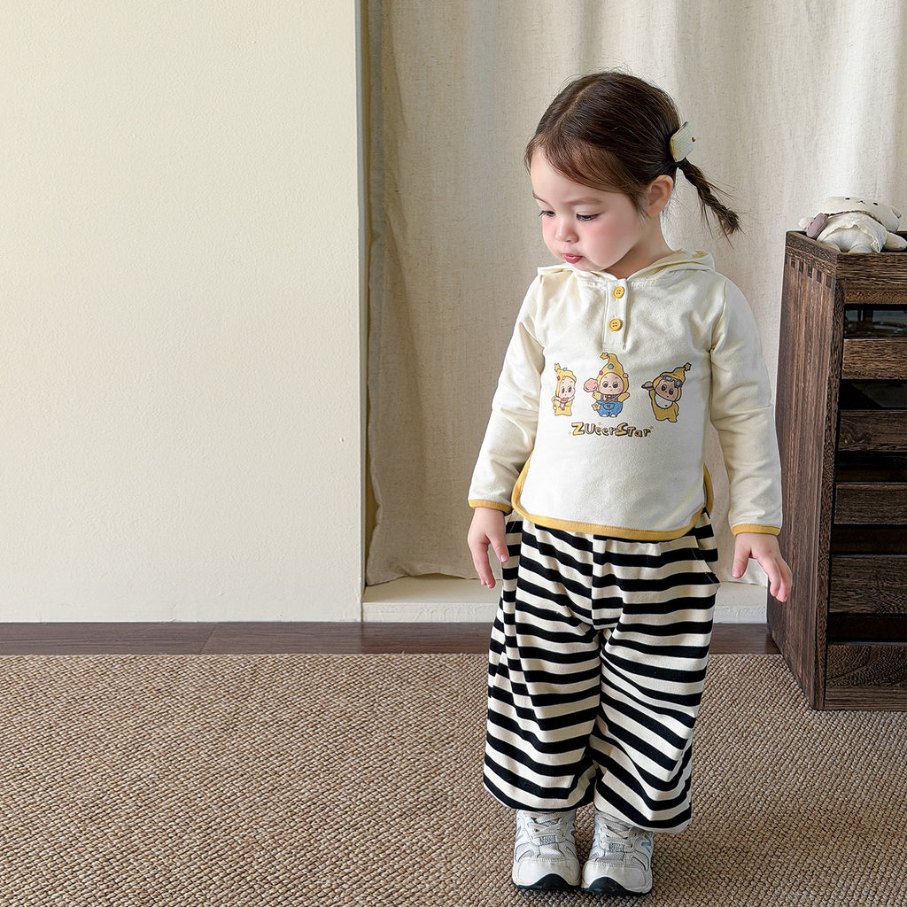 【73-110cm】星星連帽長袖 | 黃色針織開衫 | 條紋束腳褲