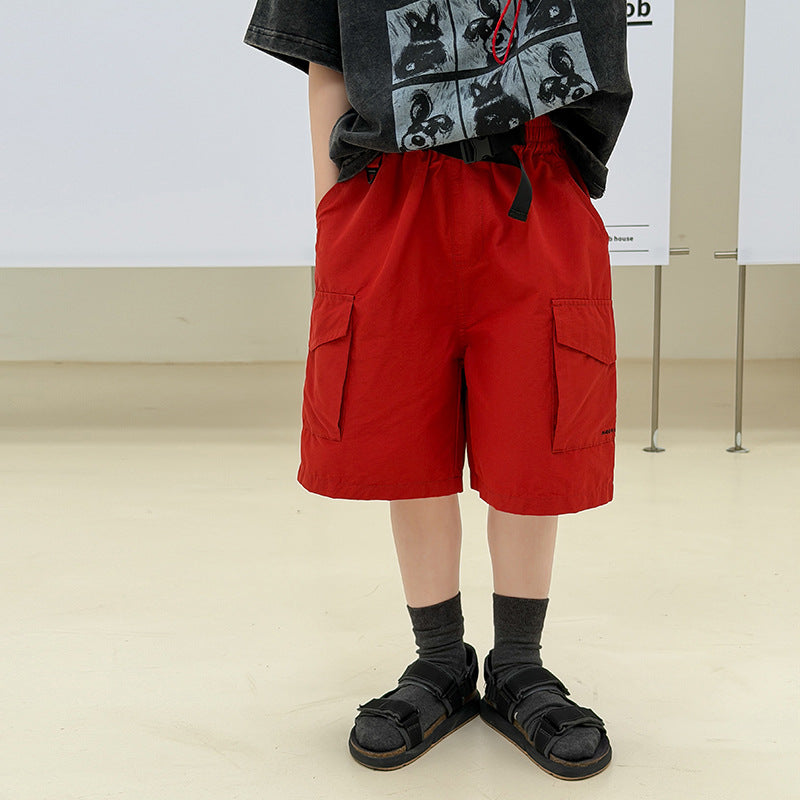 【100-170cm】速乾涼感休閒織帶五分工裝褲