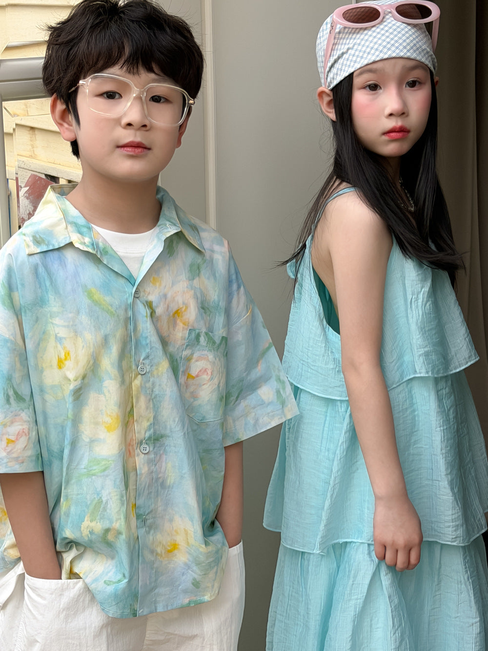 【100-160cm】夏日的藍色童話連身裙 | 襯衫 | 五分褲