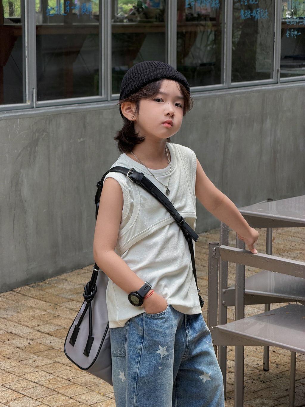 【100-160cm】韓版假兩件背心