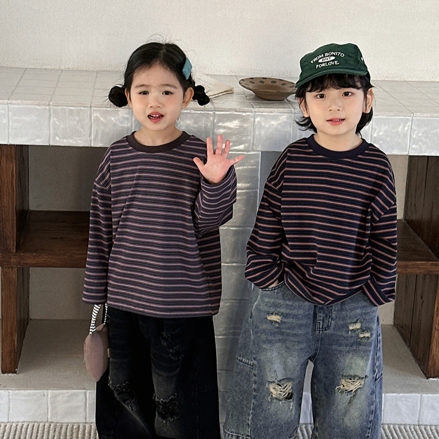 【80-140cm】撞色條紋打底衫