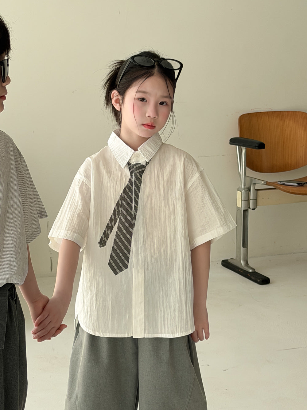 【100-160cm】韓版學院風襯衫