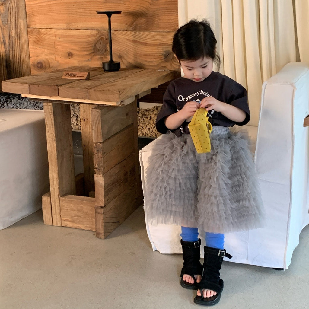 【90-140cm】KT寬鬆T | 灰色紗裙