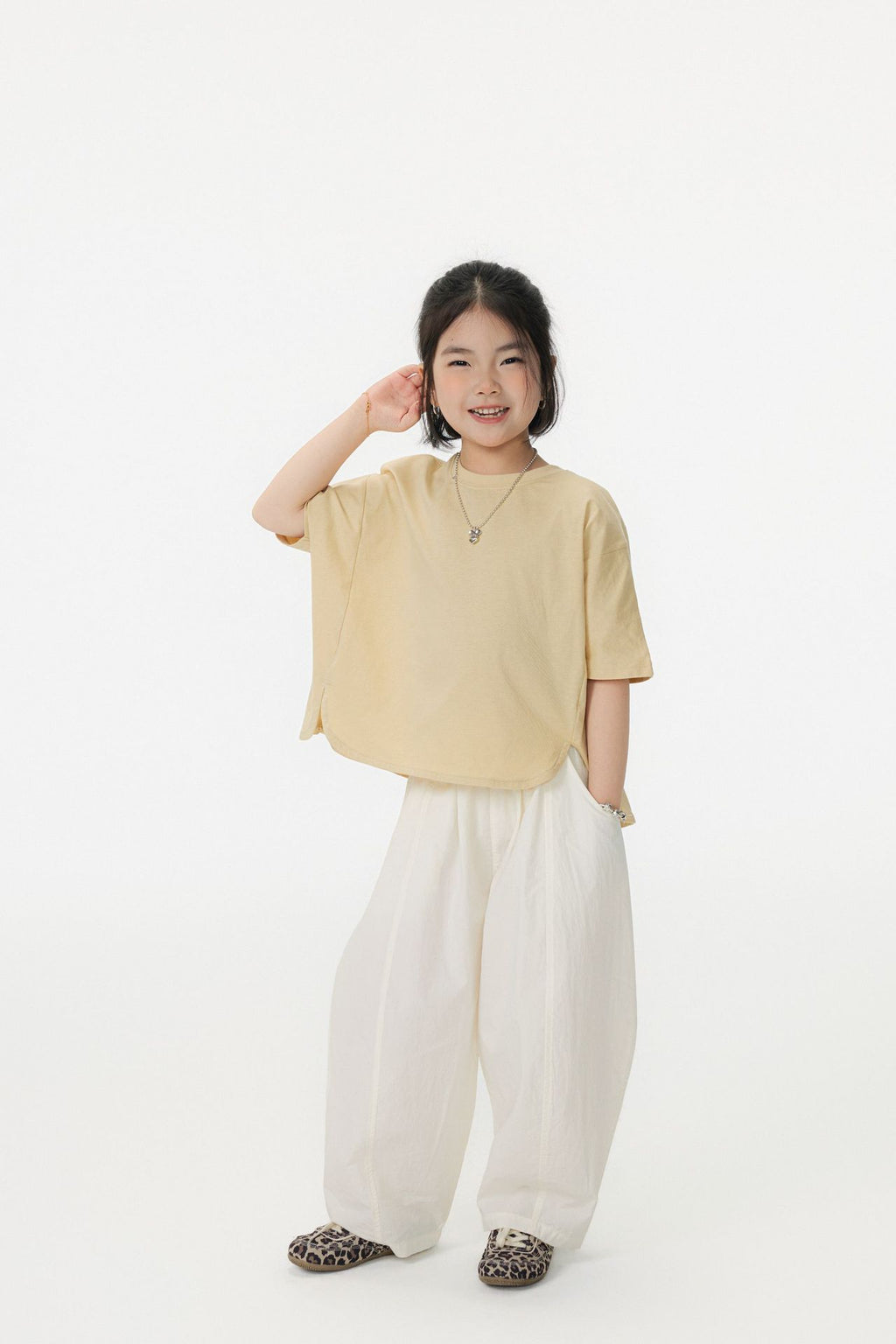【90-150cm / M.L】【親子裝】日系前擺圓弧寬版短袖