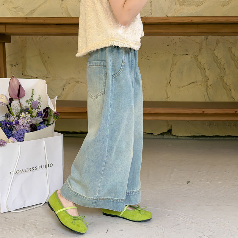 【100-170cm】復古水洗直筒牛仔褲