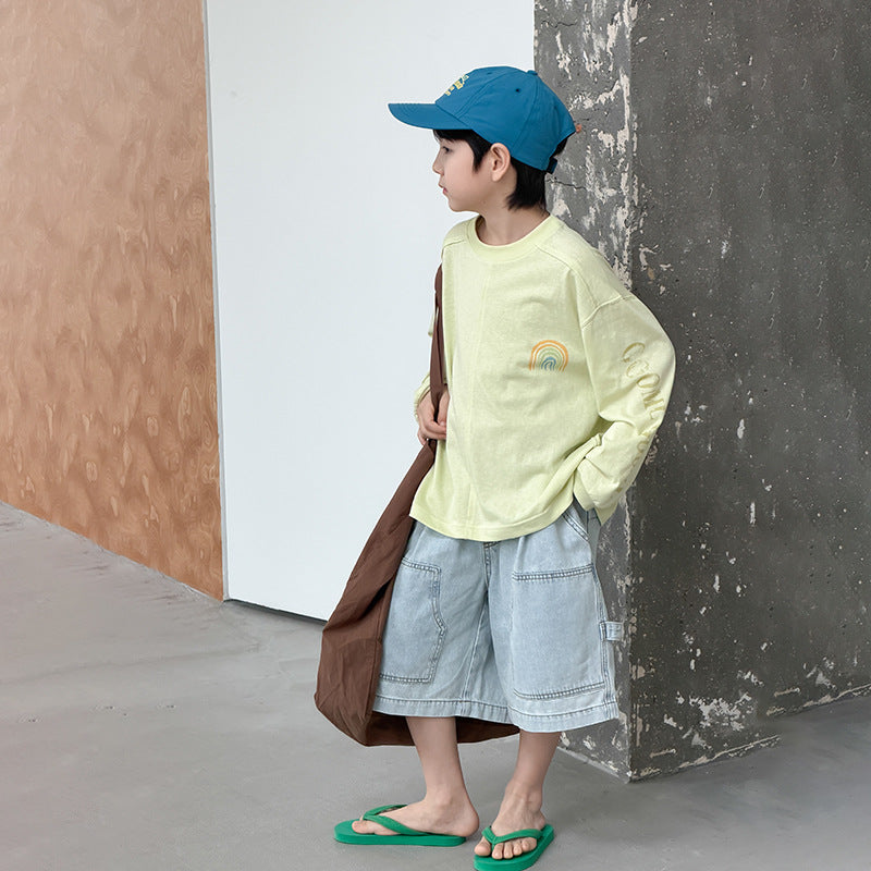 【100-170cm】(3色)輕薄雪花棉防曬衫彩虹長袖T