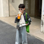 【90-160cm】韓版休閒翻邊水洗軟牛仔褲