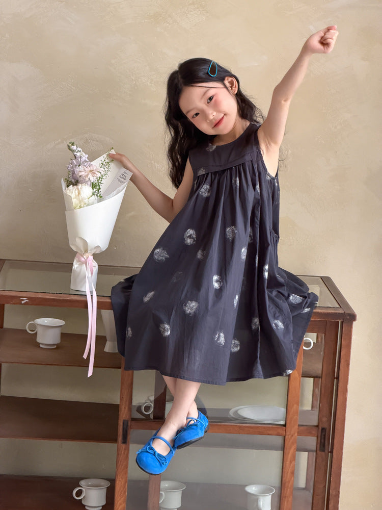 【100-170cm】手繪感印花側口袋可愛背心裙