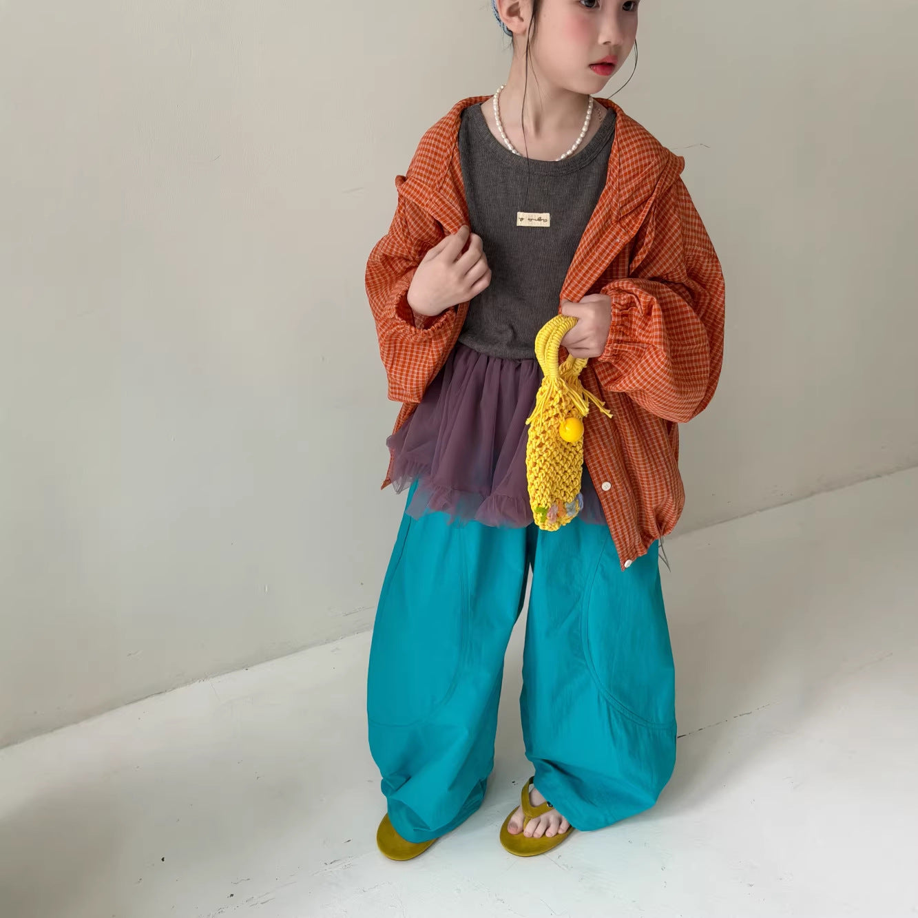 【100-160cm】韓版寬鬆百搭垂感彎刀褲