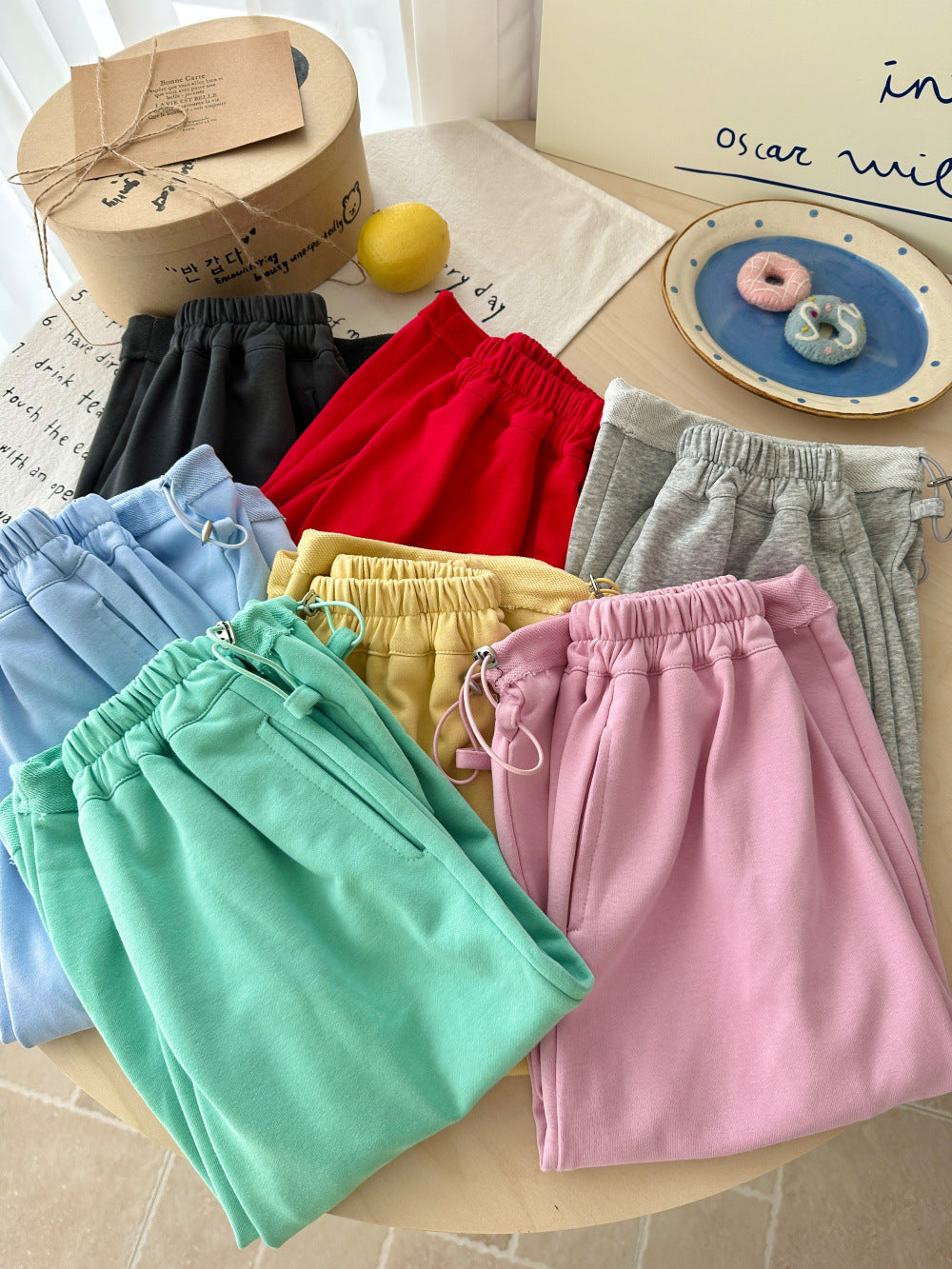 【100-160cm】純色抽繩兩穿百搭寬鬆褲