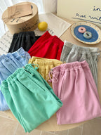 【100-160cm】純色抽繩兩穿百搭寬鬆褲