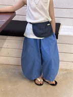 【100-160cm】寬鬆休閒彎刀褲