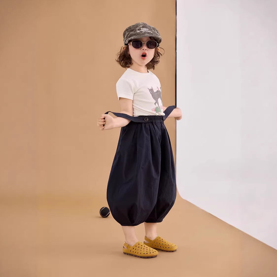 【90-150cm】吊帶燈籠九分褲