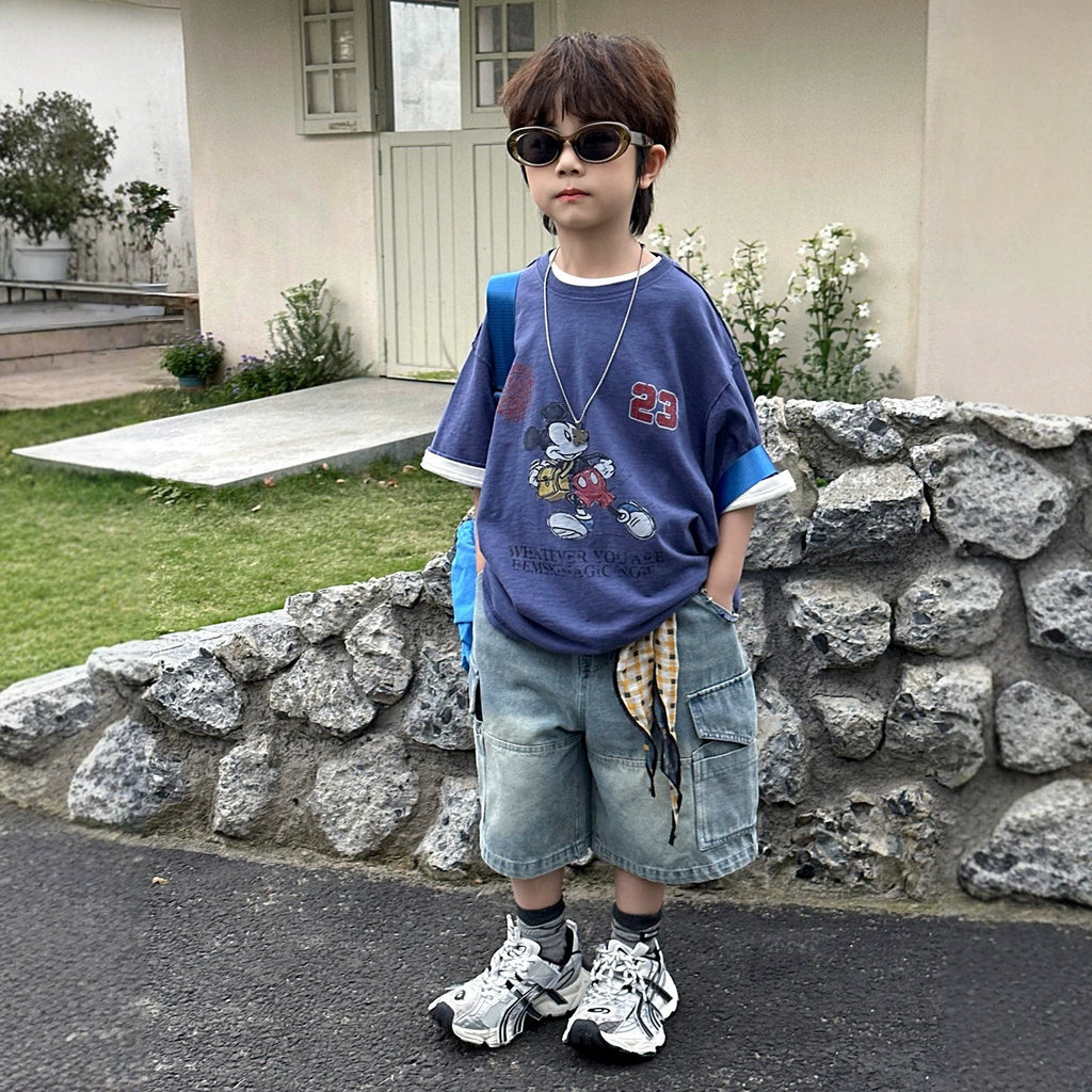 【100-160cm】米奇數位印花短袖
