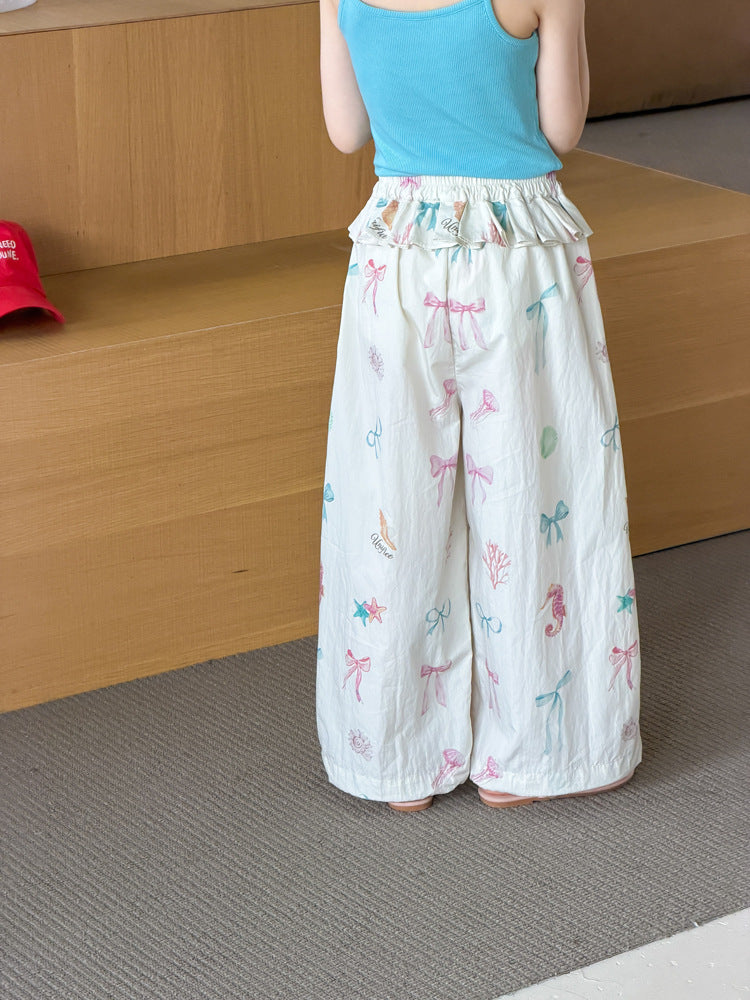 【100-170cm】彩色蝴蝶結屁簾直筒褲