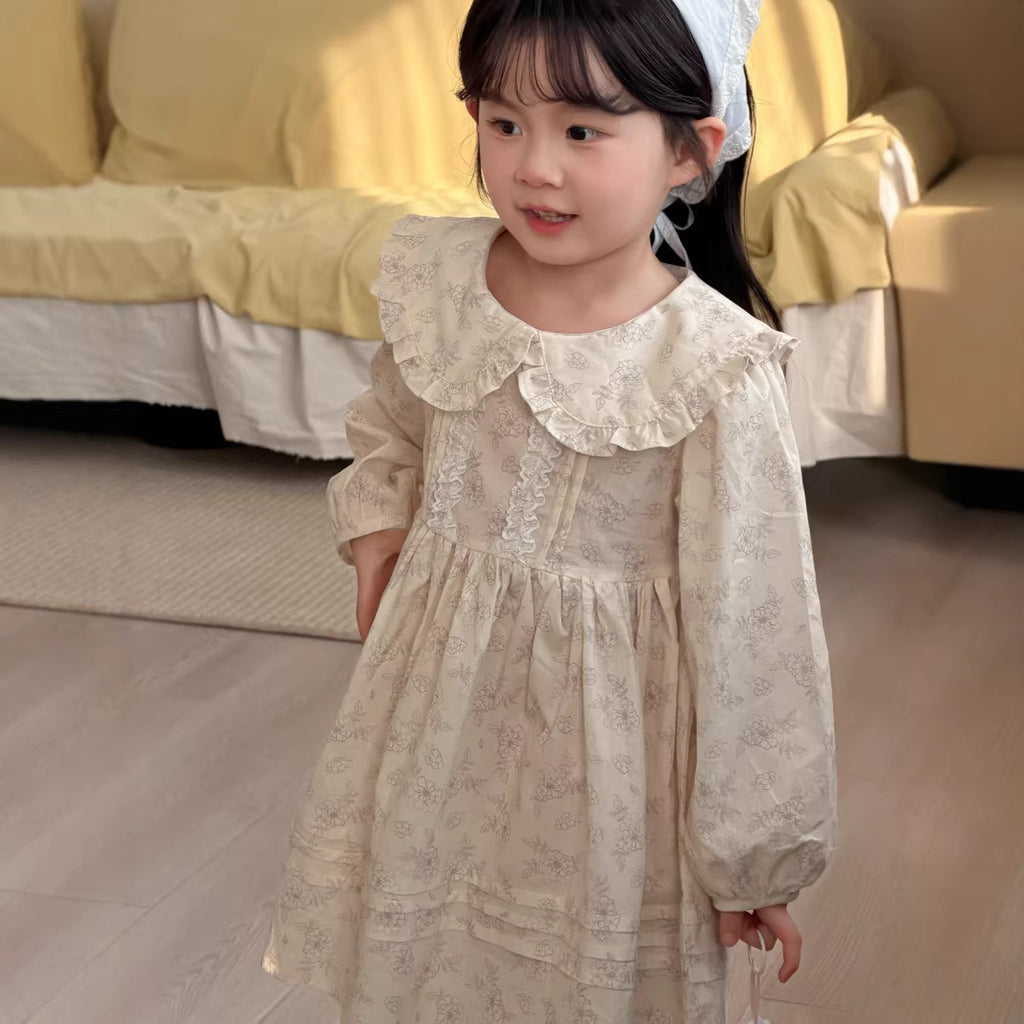 【90-140cm】小清新蕾絲娃娃領棉布碎花洋裝