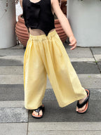 【90-140cm】雙排扣亞麻露背掛脖背心 | 亞麻闊腿褲