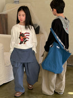 【100-160cm】純色寬鬆慵懶風直筒褲