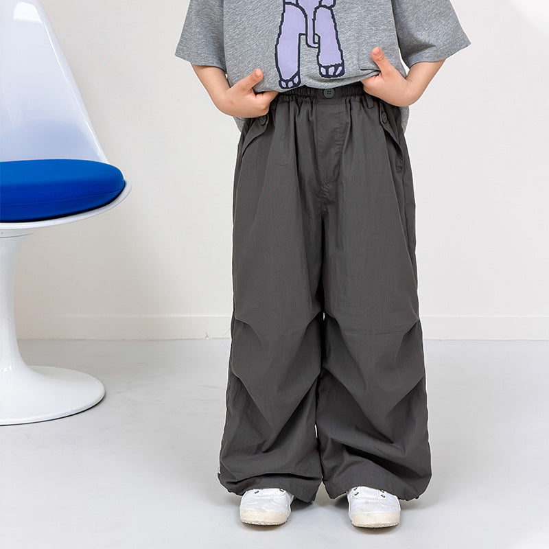 【100-170cm】拼接分割休閒工裝褲