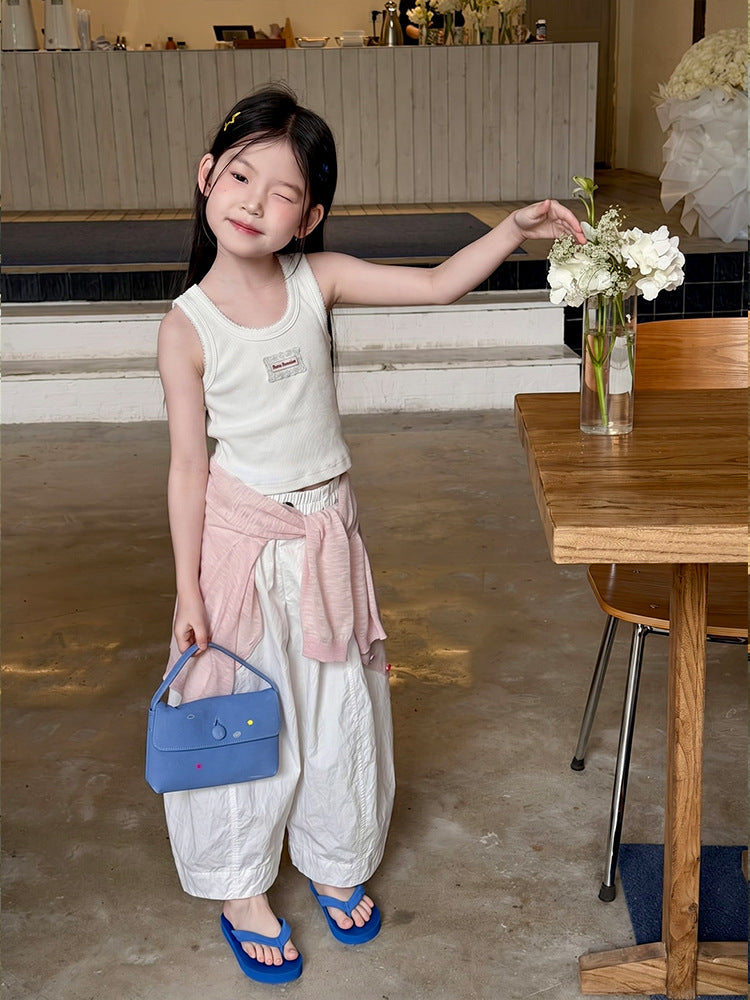 【100-170cm】韓系貼標蕾絲花邊小背心