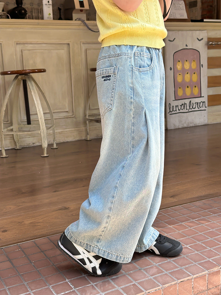 【現貨130-170cm | 100-170cm】字母口袋設計感壓褶直筒褲