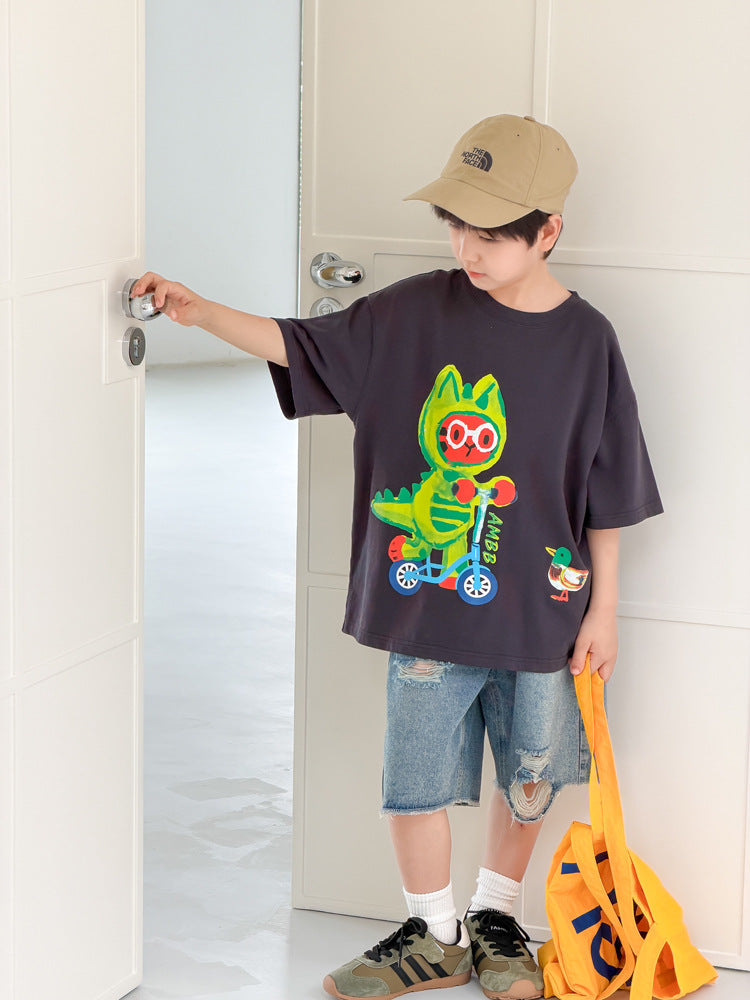 【100-170cm】卡通涼感寬鬆全棉T