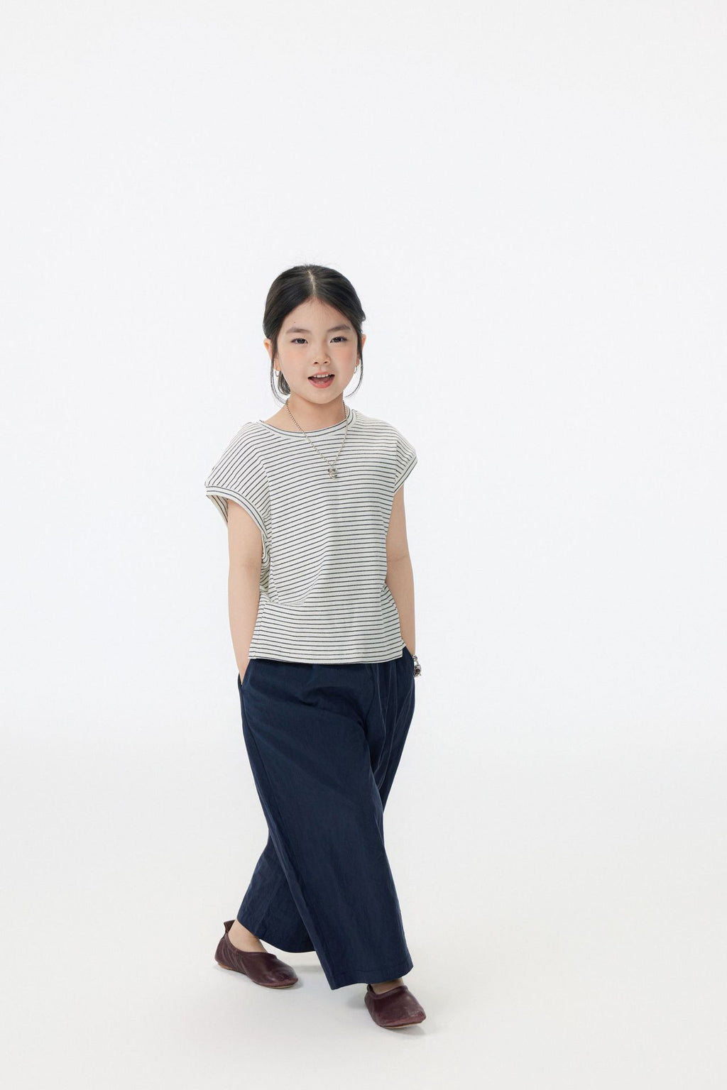 【90-150cm / F】【親子裝】日系條紋落肩短袖
