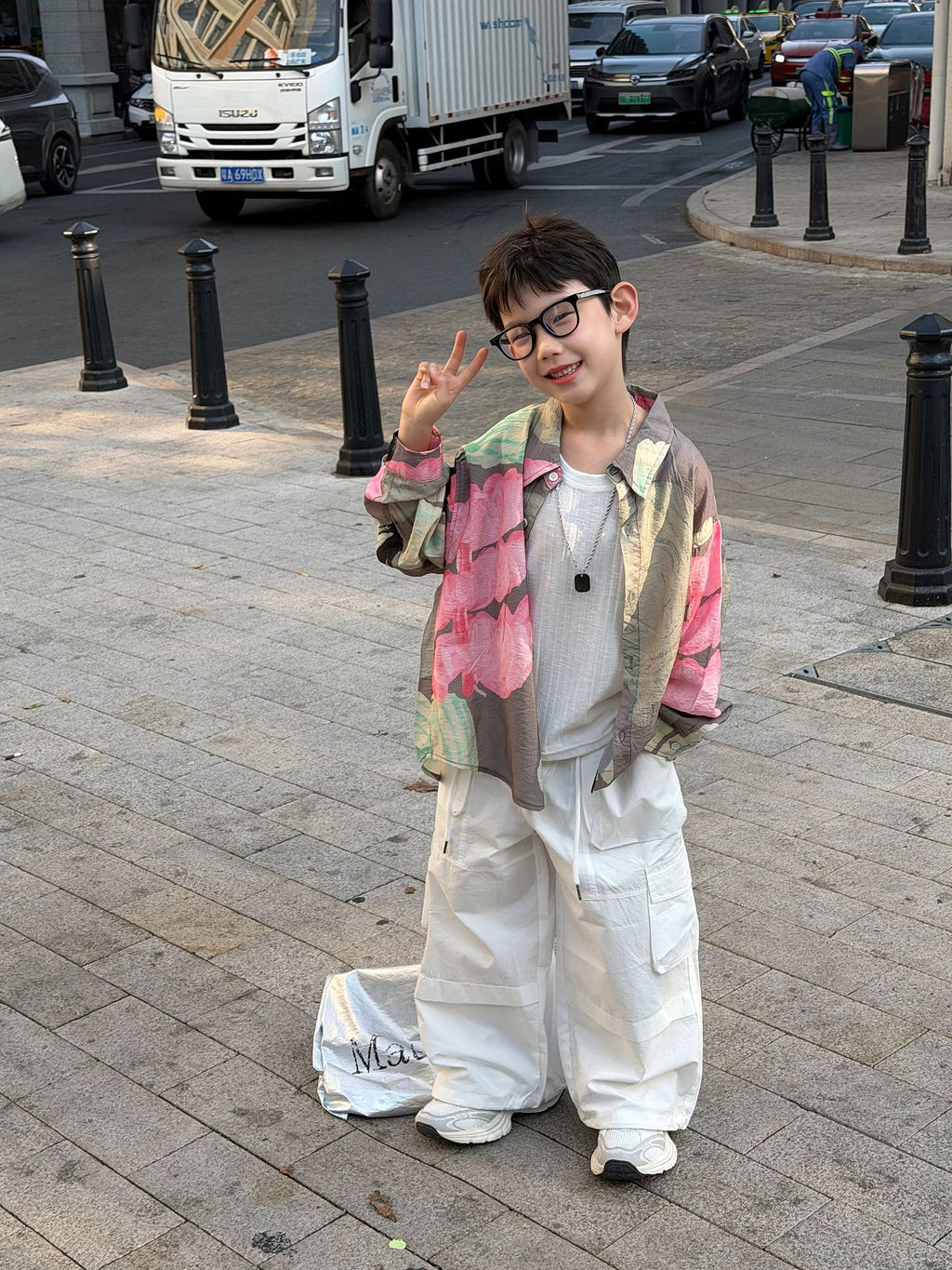 【90-160cm】韓版撞色花慵懶風防曬襯衫