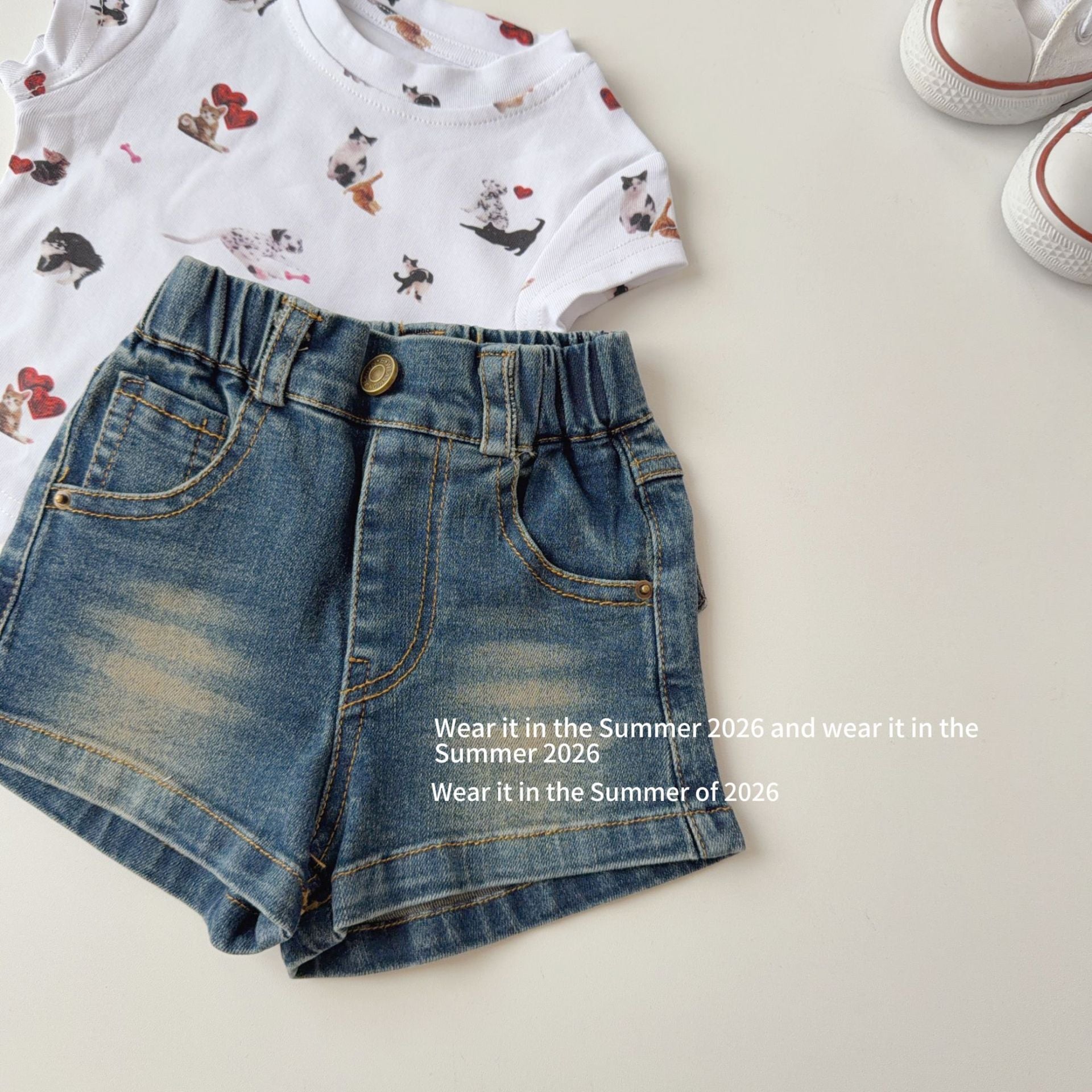 【90-150cm】貼標牛仔短褲