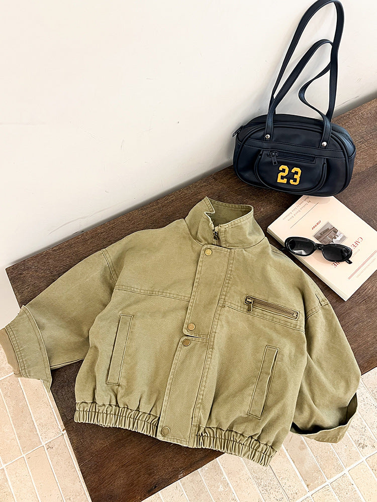 【現貨 160cm】韓版帥氣工裝機車夾克