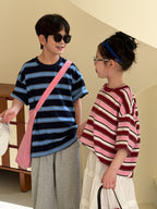 【100-160cm】寬條紋寬鬆圓領上衣