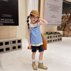【80-130cm】(3色)韓系標籤條紋細肩背心