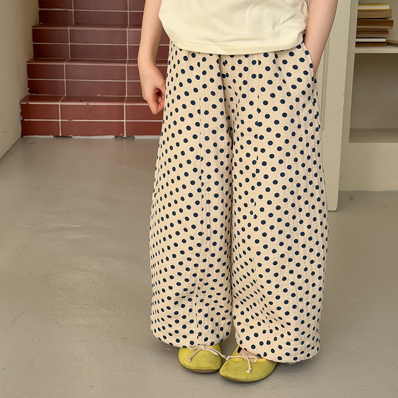 【100-170cm】寬鬆甜美棉質圓點褲子休閒波點褲