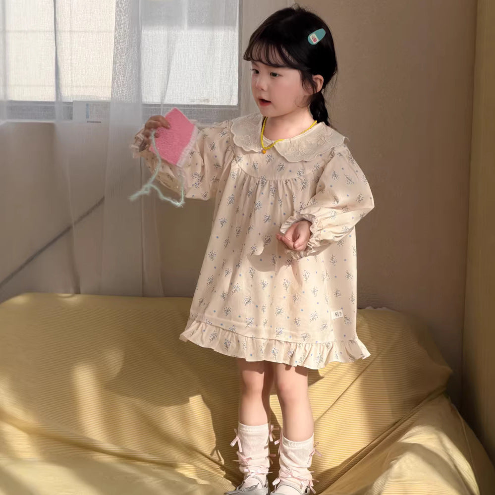 【90-140cm】韓版甜美翻領碎花裙