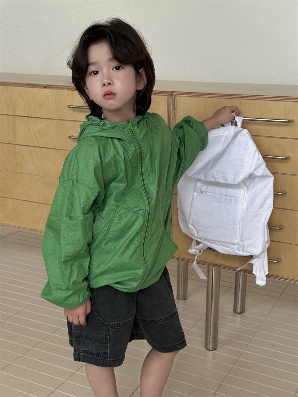 【100-160cm】做舊工裝牛仔五分褲