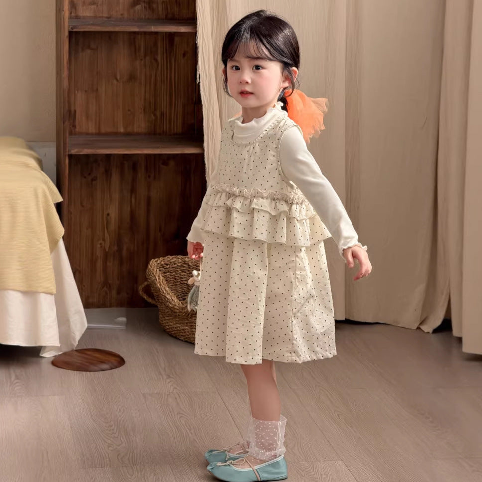 【90-140cm】波點荷葉邊棉布連身裙