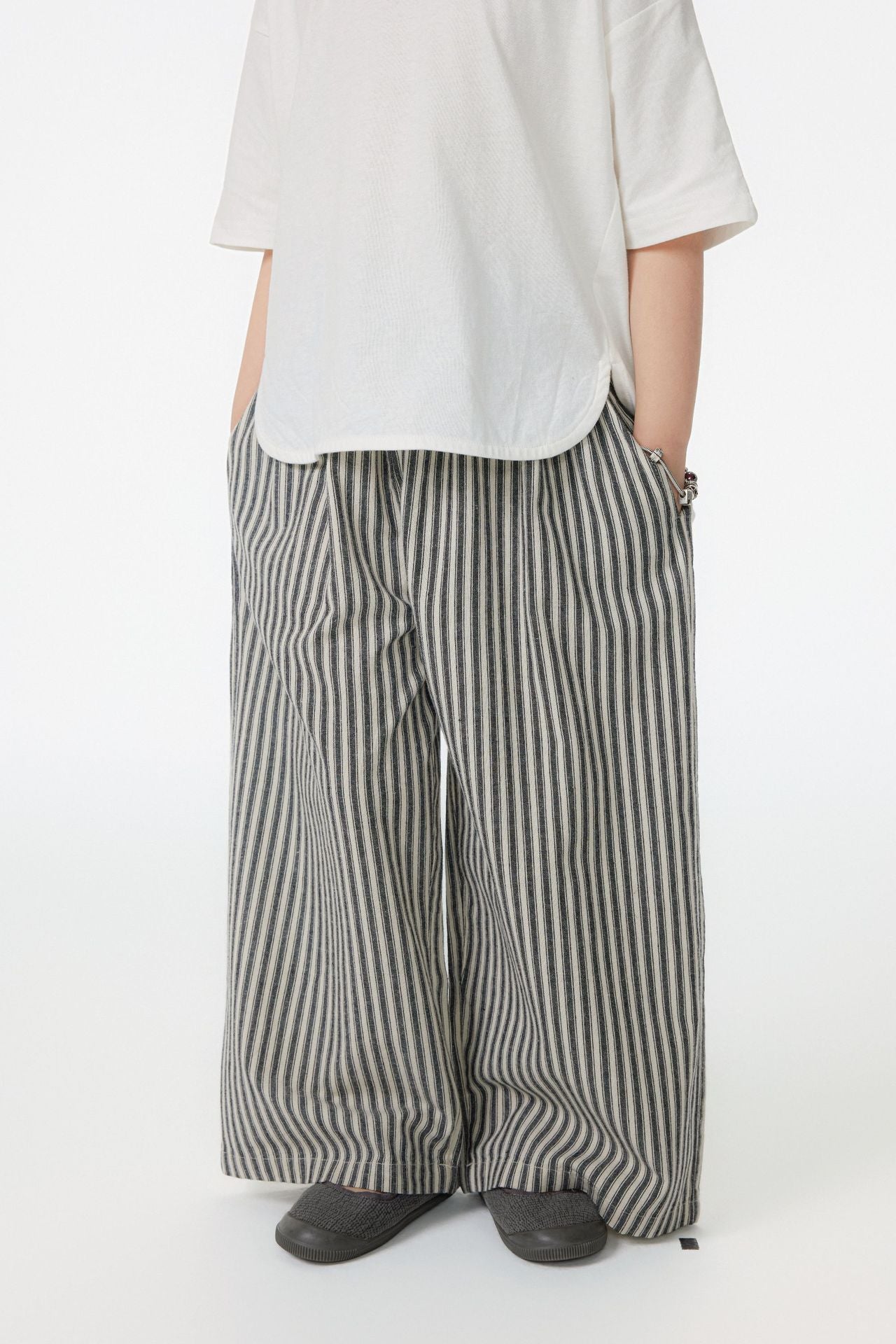 【90-150cm / M.L】【親子裝】日系花苞腰條紋寬褲