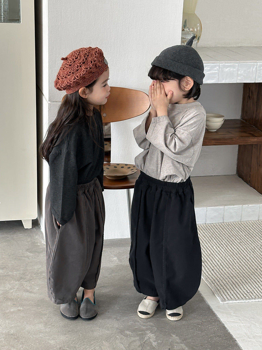 【80-140cm】淨色棉布寬鬆九分彎刀褲