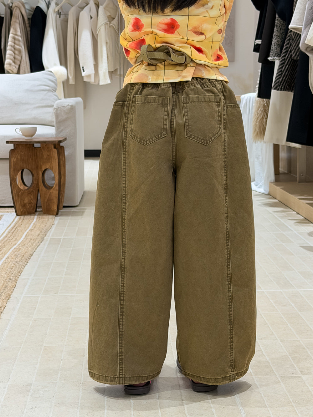 【100-160cm】韓版純色休閒彎刀褲