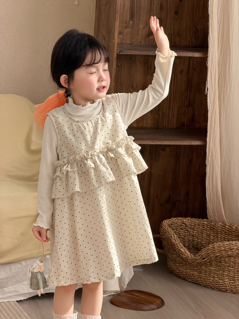 【90-140cm】波點荷葉邊棉布連身裙