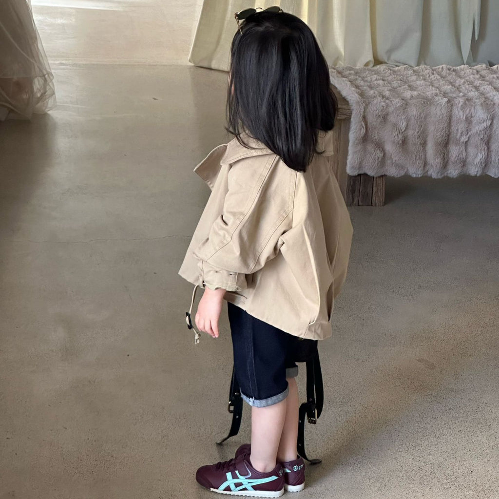 【90-140cm】大翻領短版風衣 |牛仔短褲