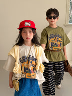 【100-160cm】字母圓領休閒寬鬆短袖