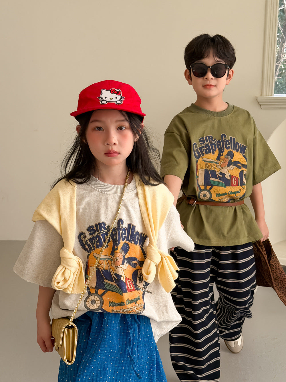 【100-160cm】字母圓領休閒寬鬆短袖