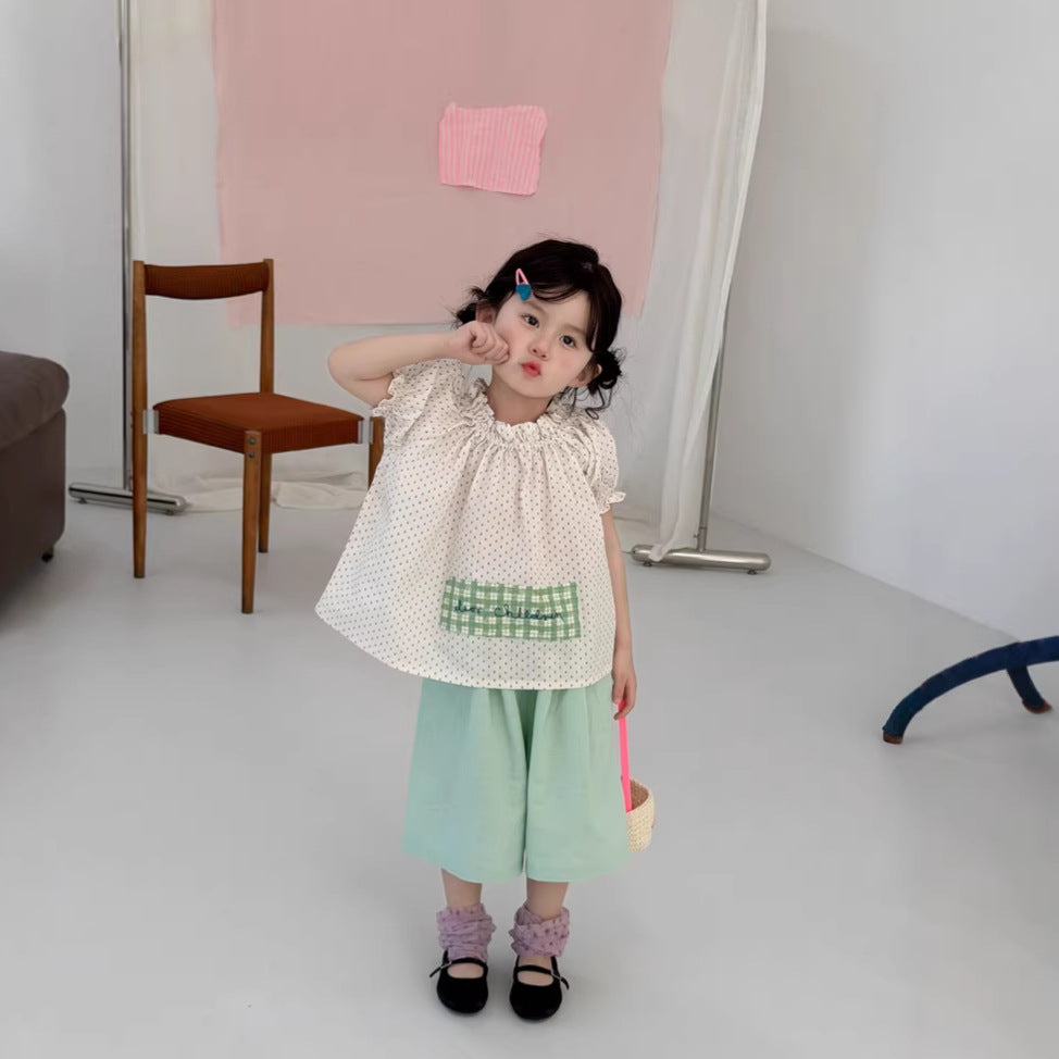 【90-140cm】韓版棉麻小清新五分褲