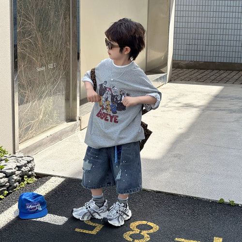 【100-160cm】大力水手卜派卡通印花短袖