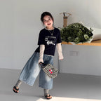 【120-160cm】疊穿針織兩件套上衣印花T